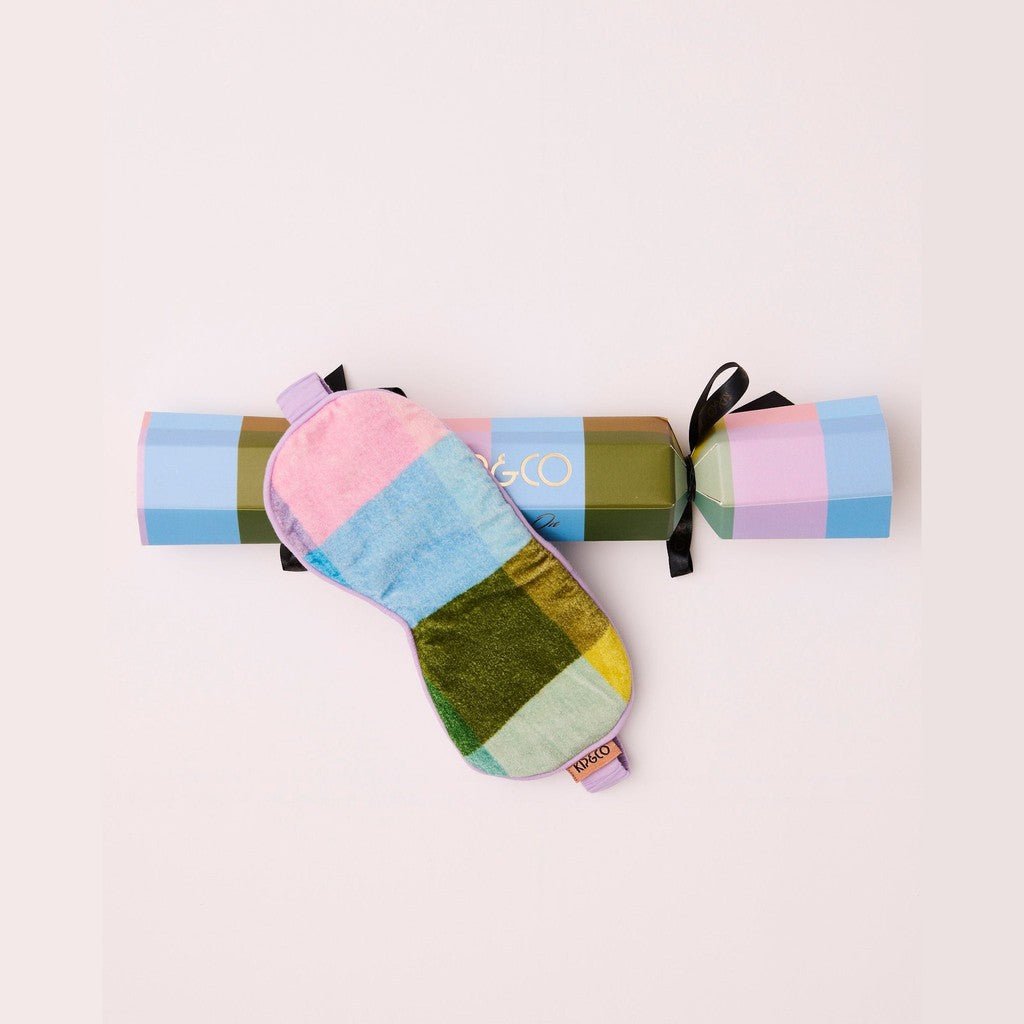 Pastel check velvet eye mask with its bon bon