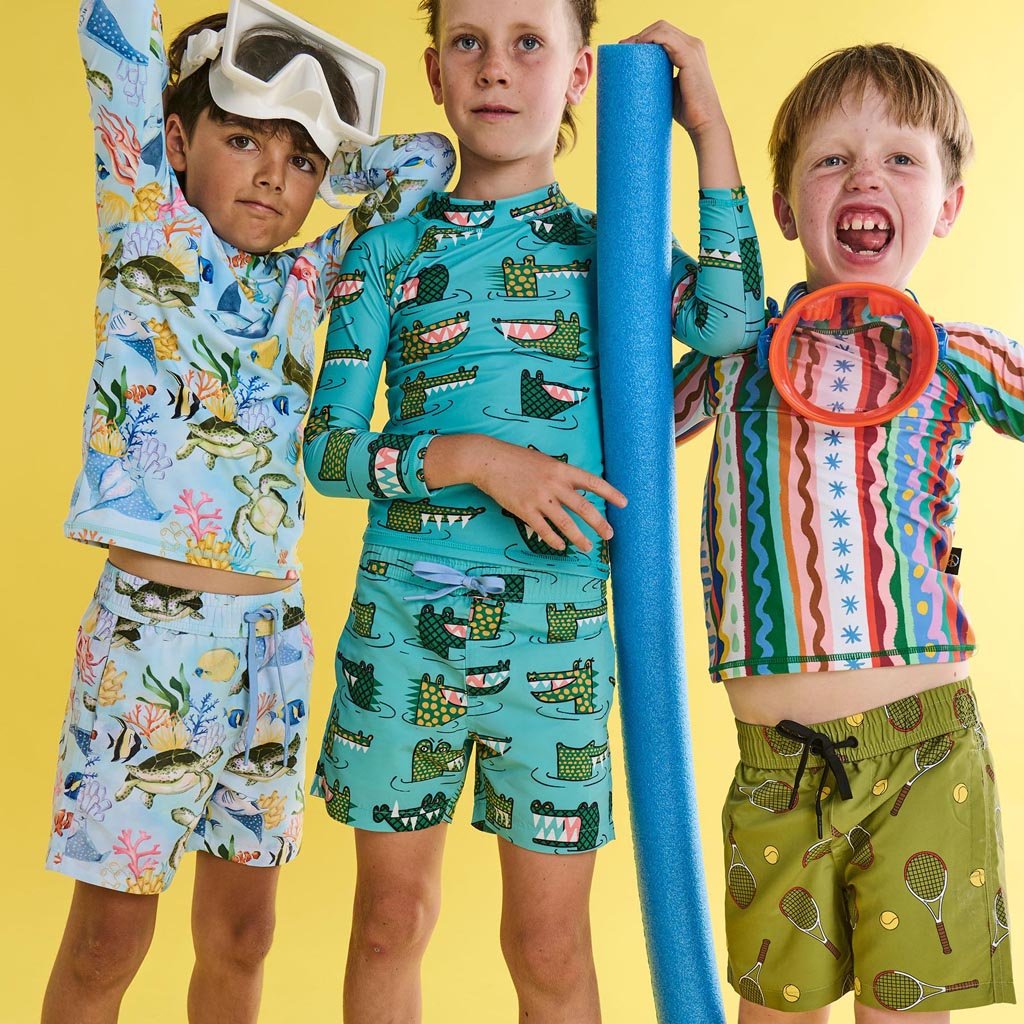 Kip & Co | Crocodile Rock Green Boardies - Cove. Beach Essentials