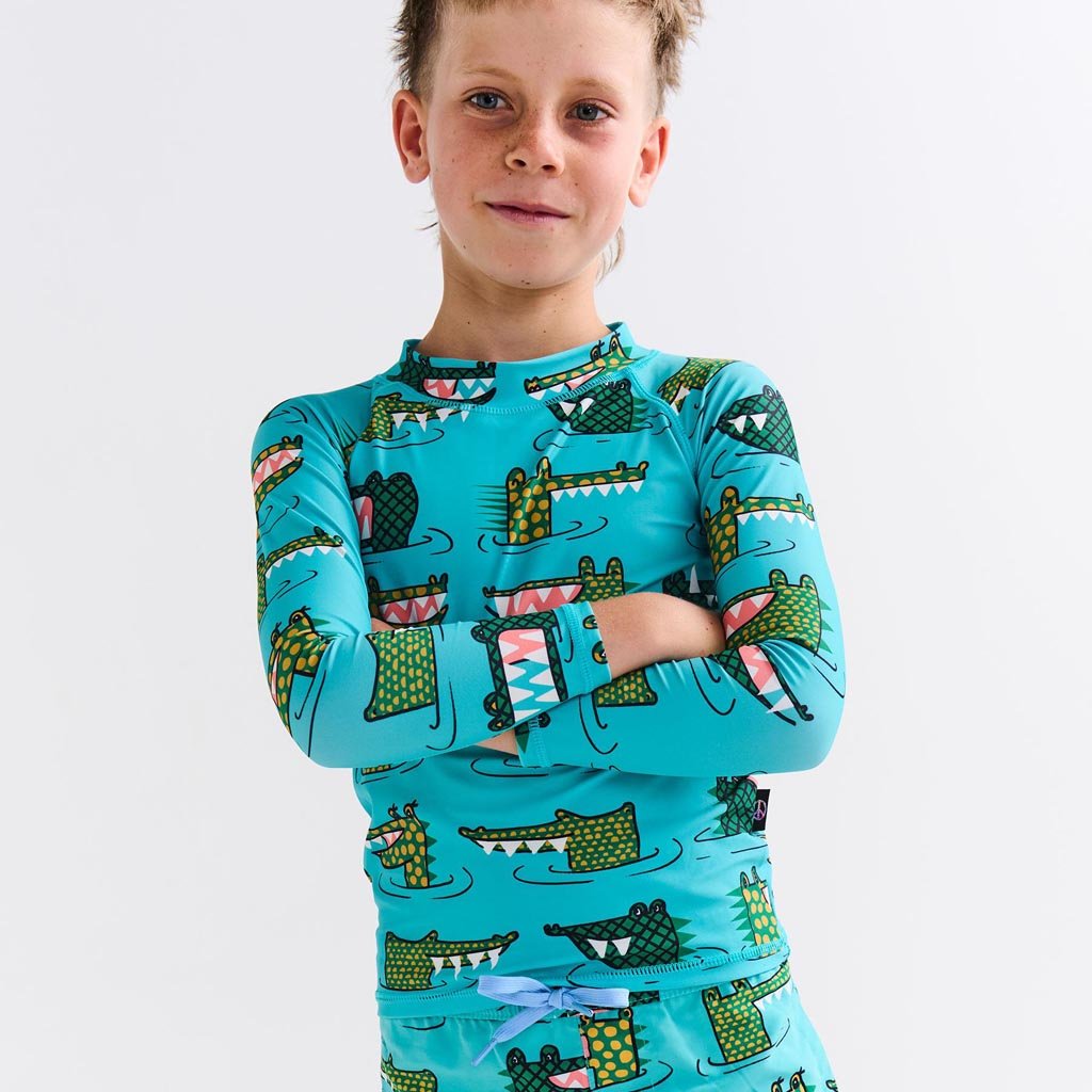 Kip & Co | Crocodile Rock Green Rash Vest - Cove. Beach Essentials