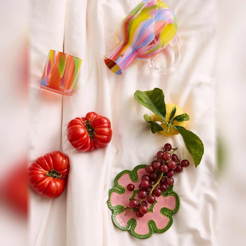 Kip & Co Festiva Carafe & Glass on a table with fresh produce