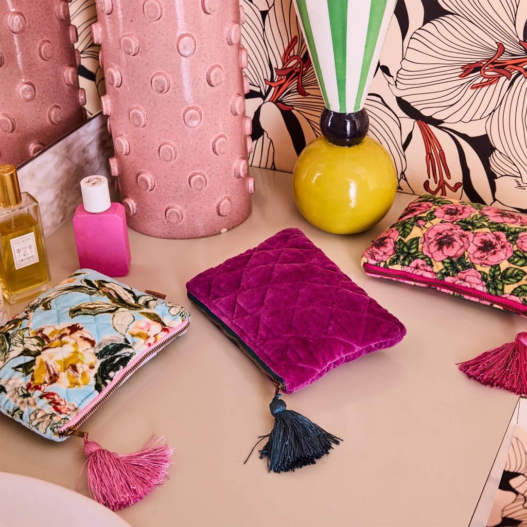 Kip & Co | Golden Peony Velvet Cosmetics Purse - Cove. Beach Essentials