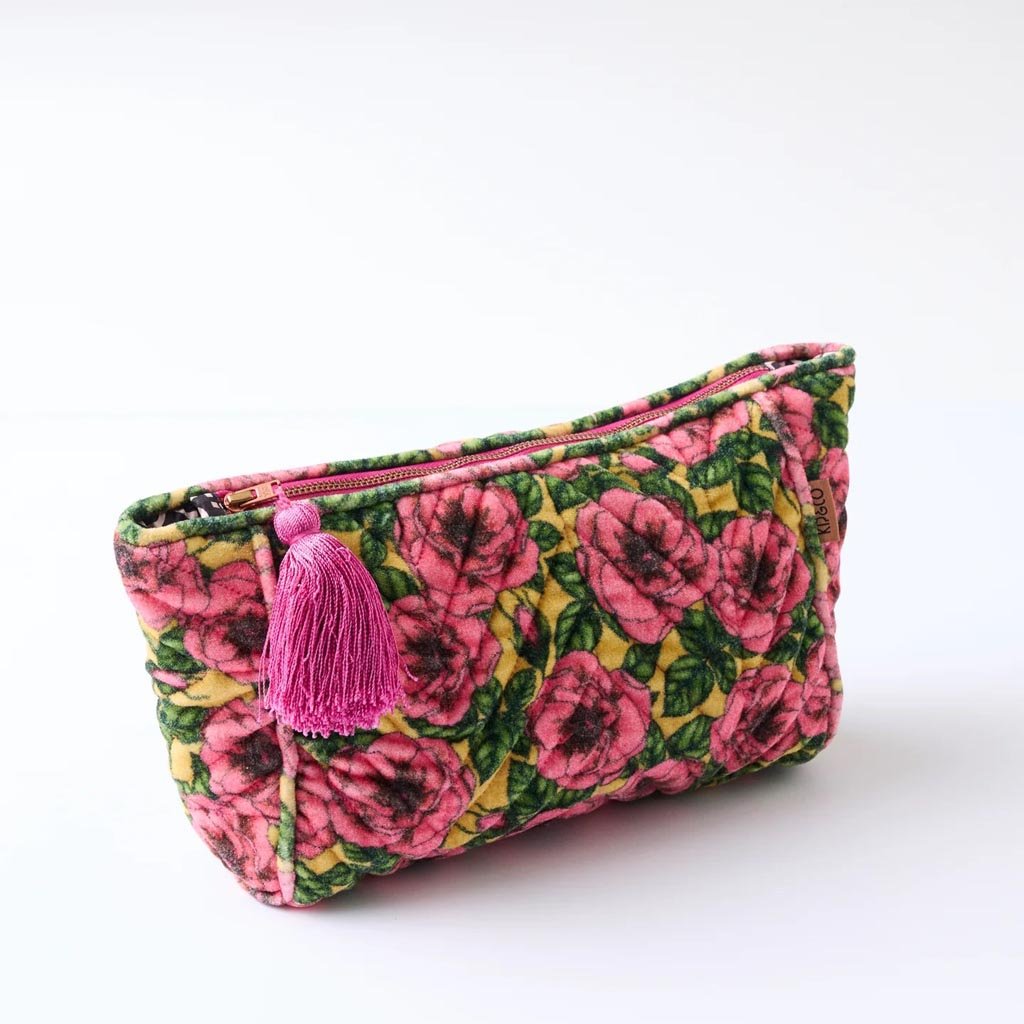 Kip & Co | Golden Peony Velvet Toiletry Bag - Cove. Beach Essentials