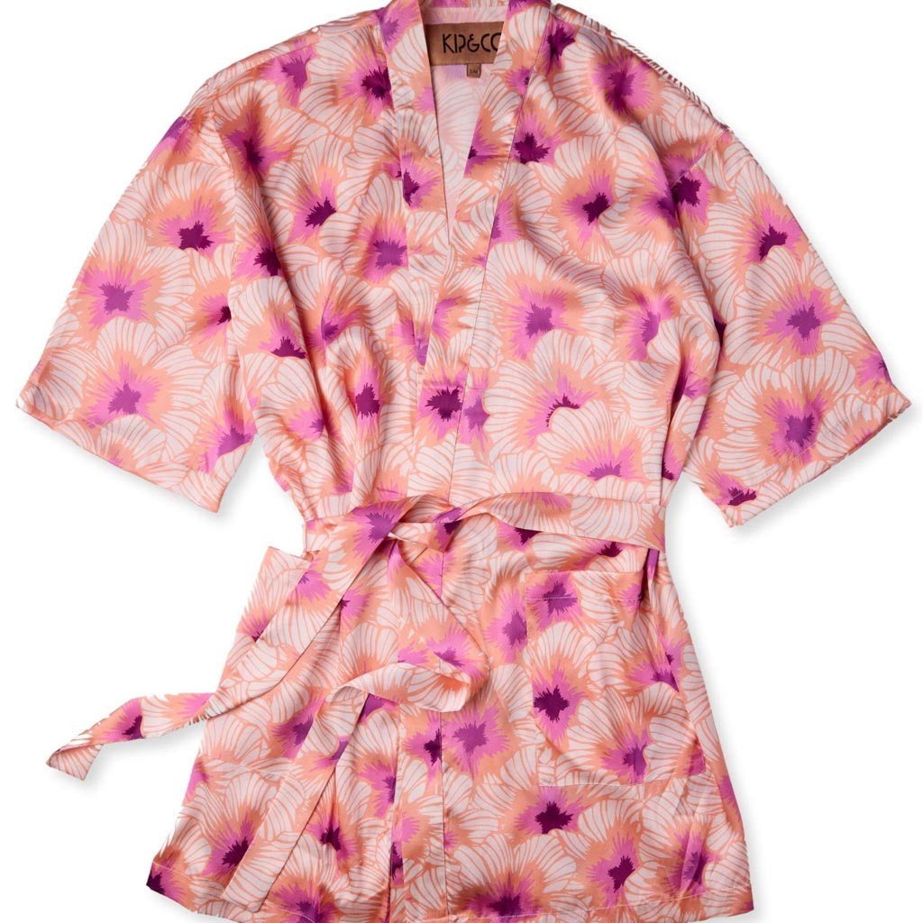 Kip &amp; Co | Hibiscus Peach Eco Satin Robe - Cove. Beach Essentials