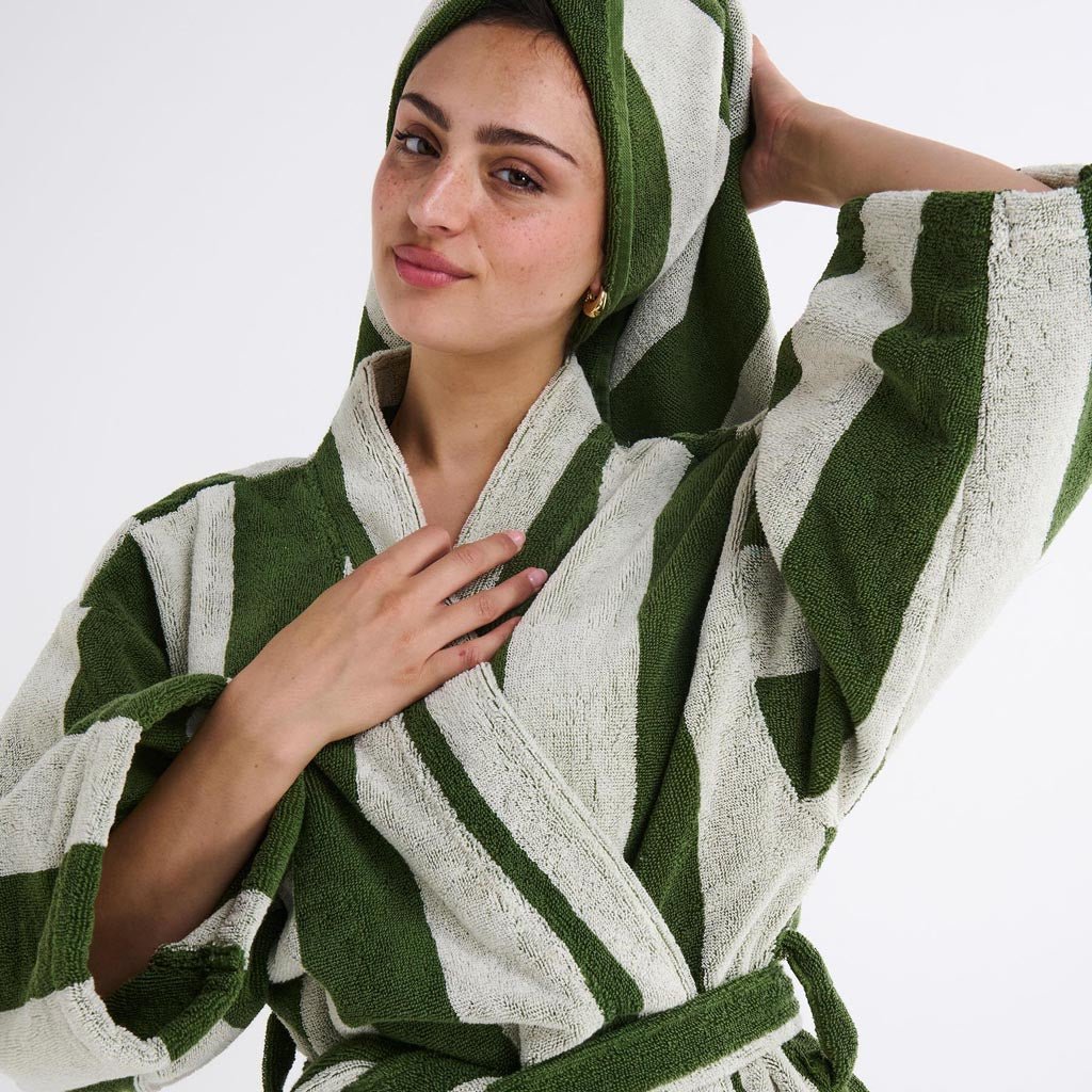 Kip & Co | Moss Stripe Terry Bath Robe - Cove. Beach Essentials