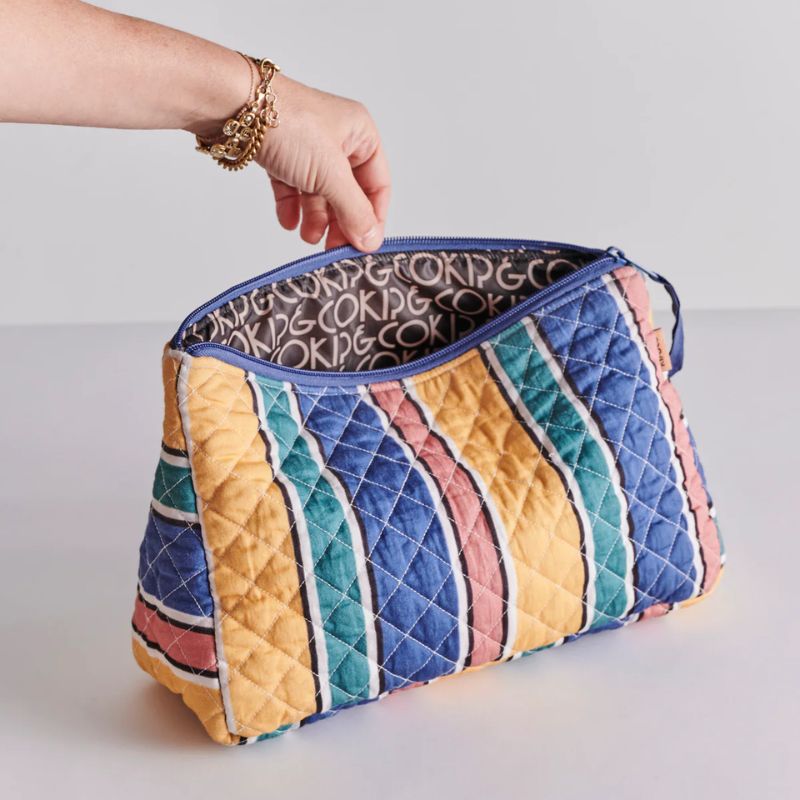 Kip & Co | Pinto Stripe Quilted Cotton Toiletry Purse - Cove. Beach Essentials