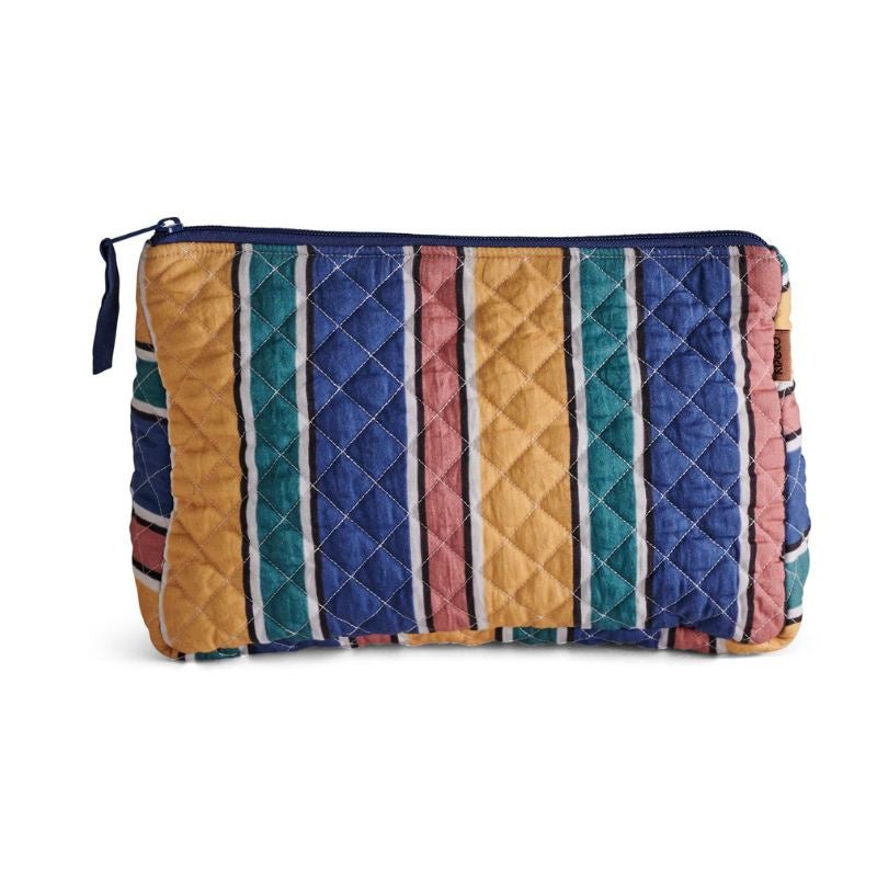 Kip & Co | Pinto Stripe Quilted Cotton Toiletry Purse - Cove. Beach Essentials