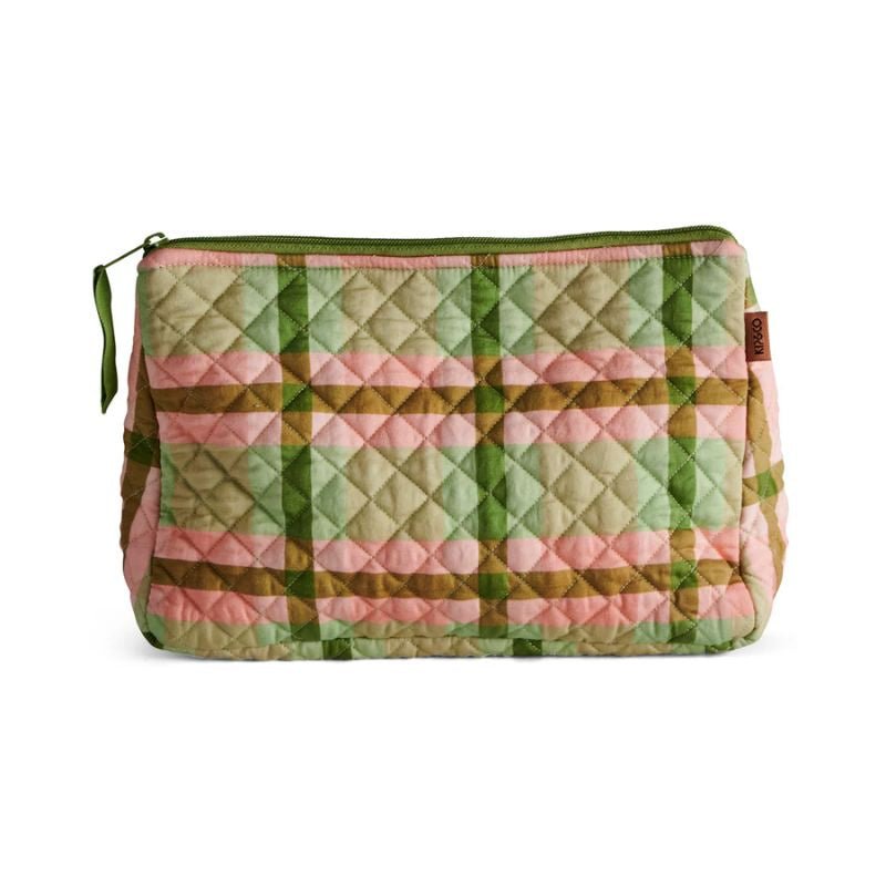 Kip & Co | Pistachio Tartan Quilted Cotton Toiletry Purse - Cove. Beach Essentials