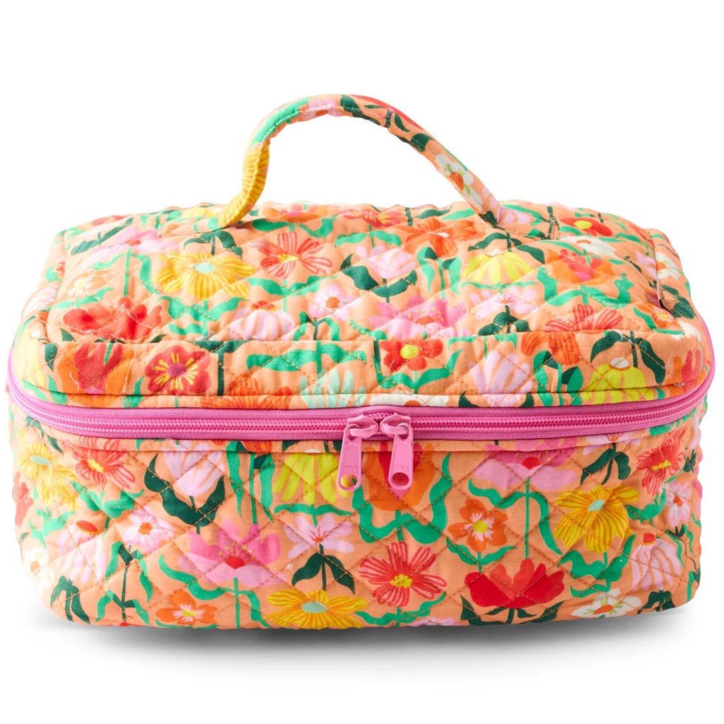 Kip & Co | Popping Flowers Peach Quilted Toiletry Case - Cove. Beach Essentials