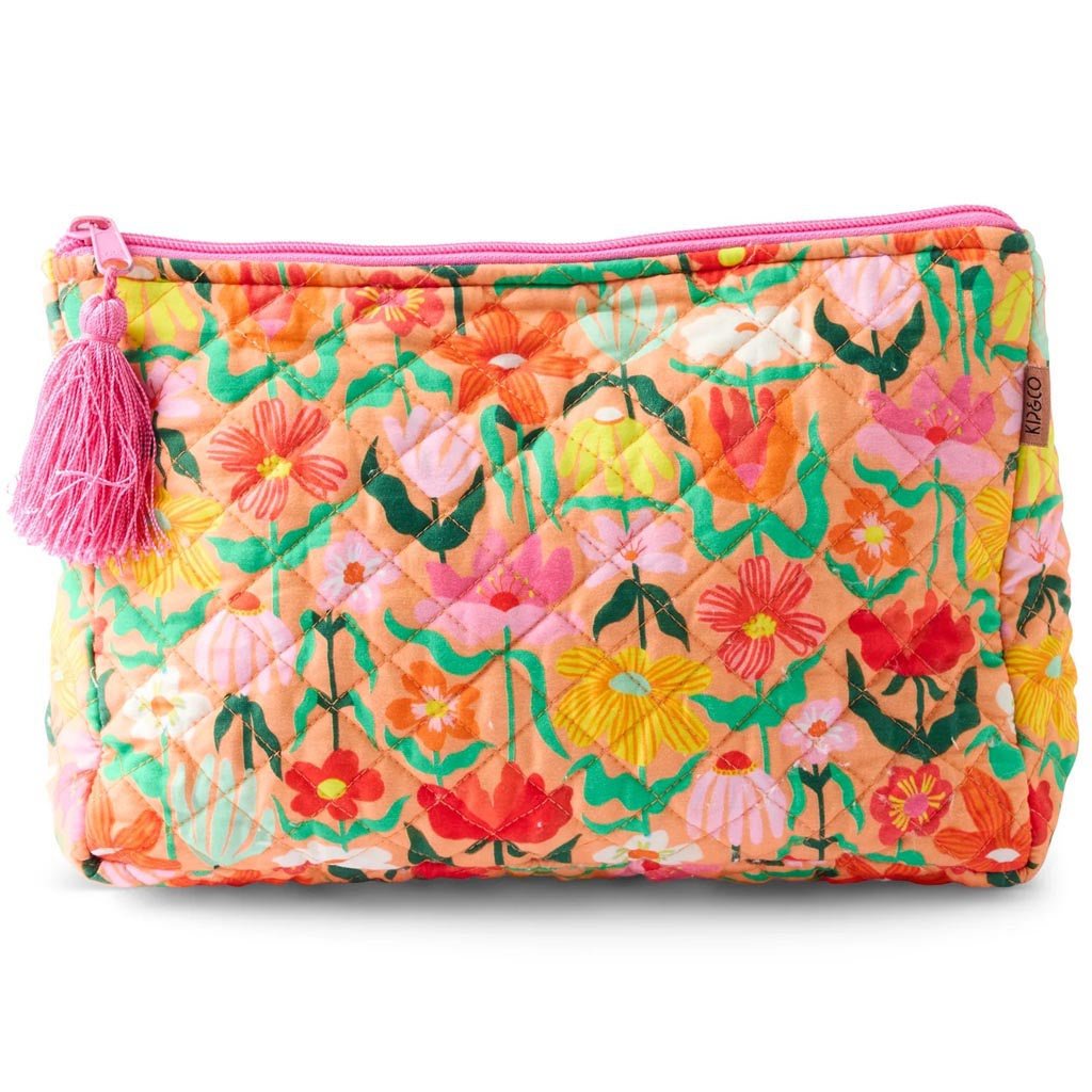 Kip & Co | Popping Flowers Peach Quilted Toiletry Purse - Cove. Beach Essentials