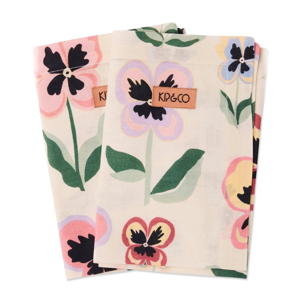 Kip & Co Pretty Pansy 4P Napkin Set folded on white