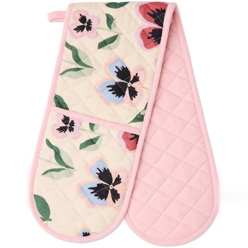 Kip & Co Pretty Pansy Double Oven Mitt on white