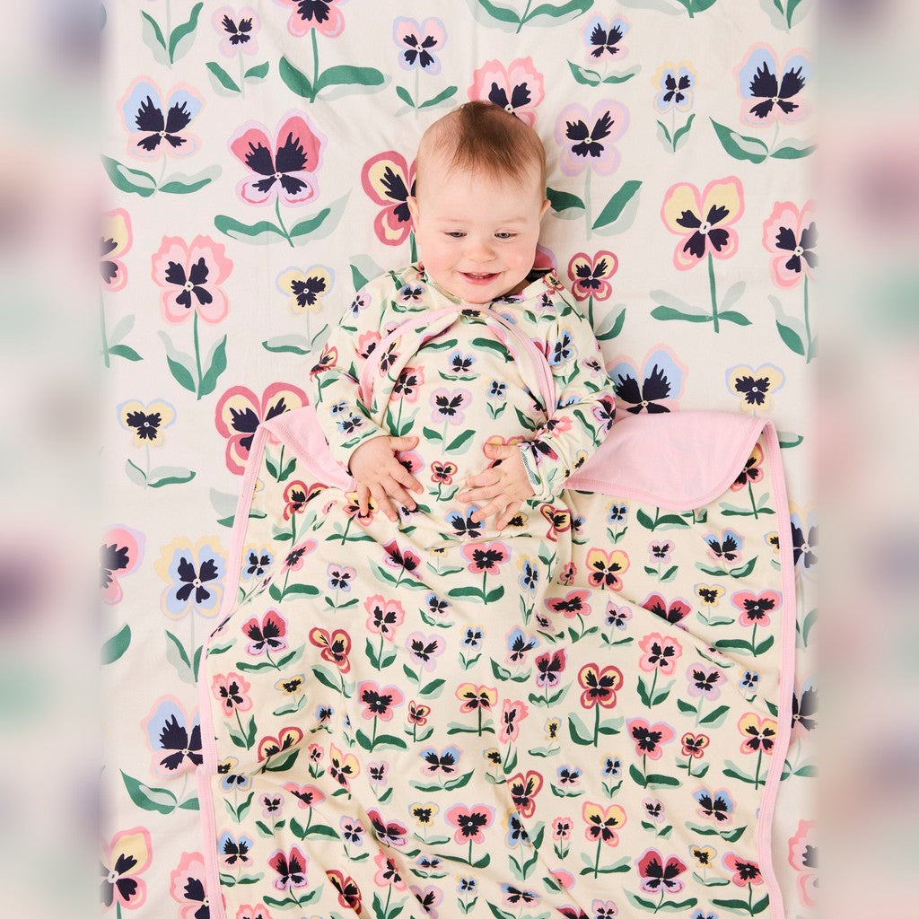 Kip & Co Pretty Pansy Organic Cotton Snuggle Blanket on white