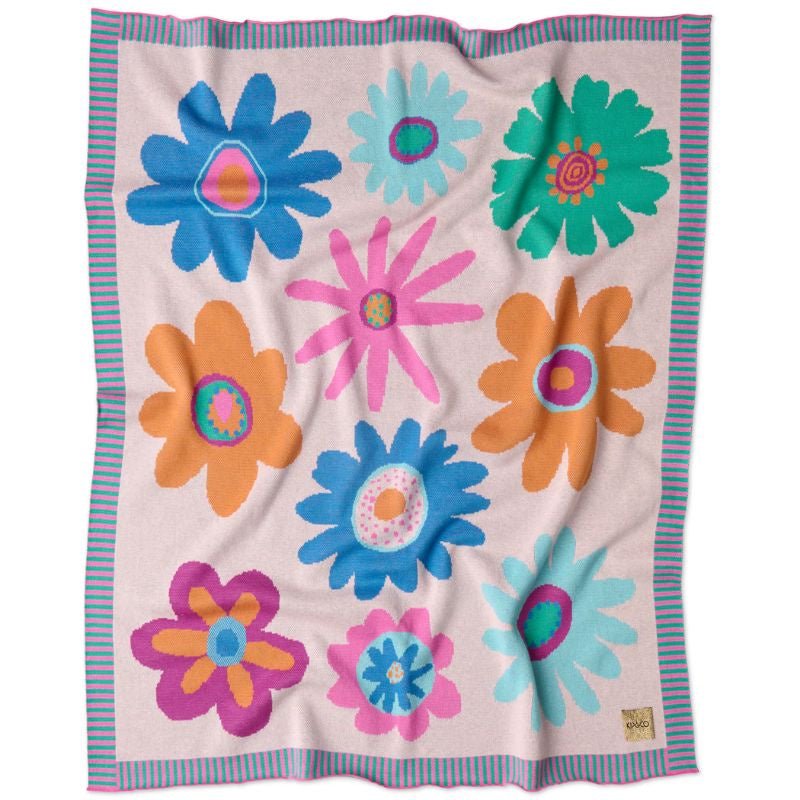 Kip & Co | Rainbow Flowers Cotton Knitted Blanket - Cove. Beach Essentials