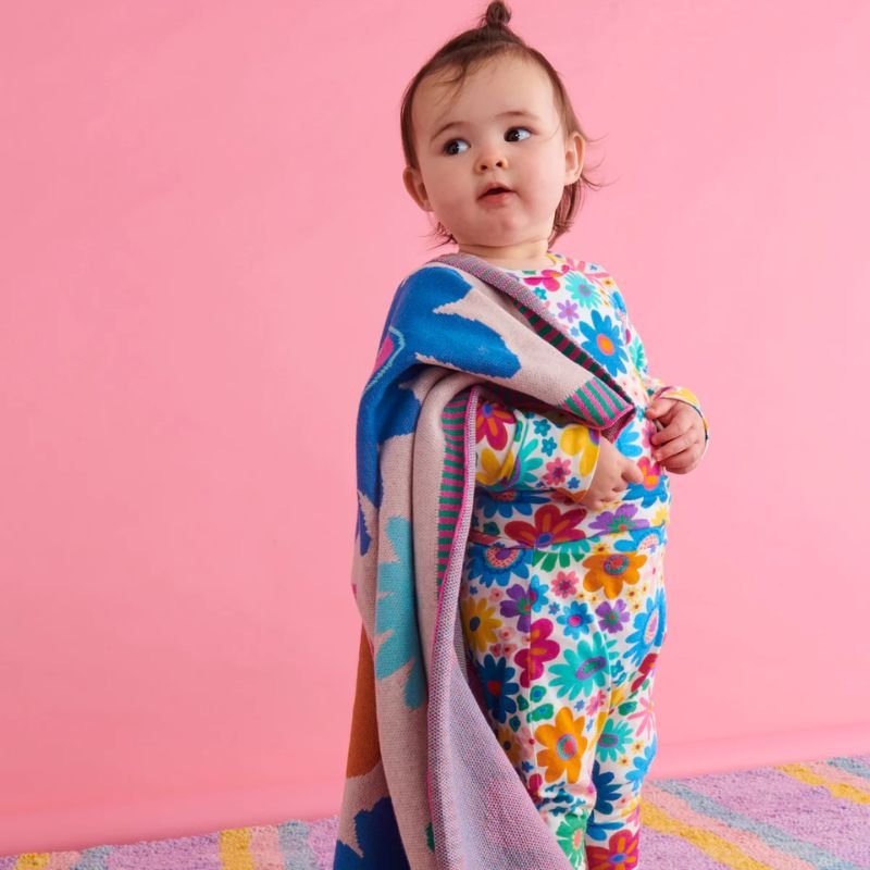 Kip & Co | Rainbow Flowers Cotton Knitted Blanket - Cove. Beach Essentials