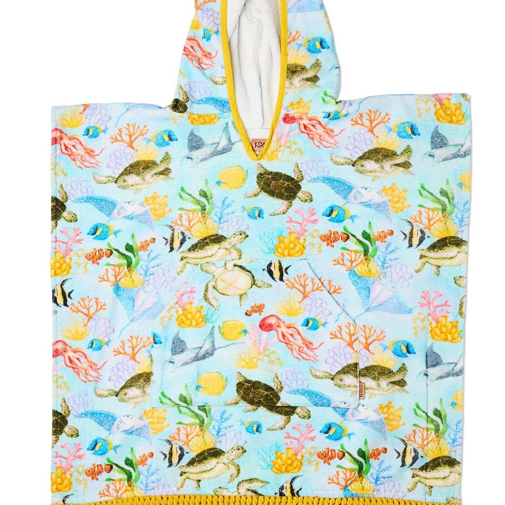 Kip &amp; Co | Reef Life Printed Kids Terry Poncho - Cove. Beach Essentials