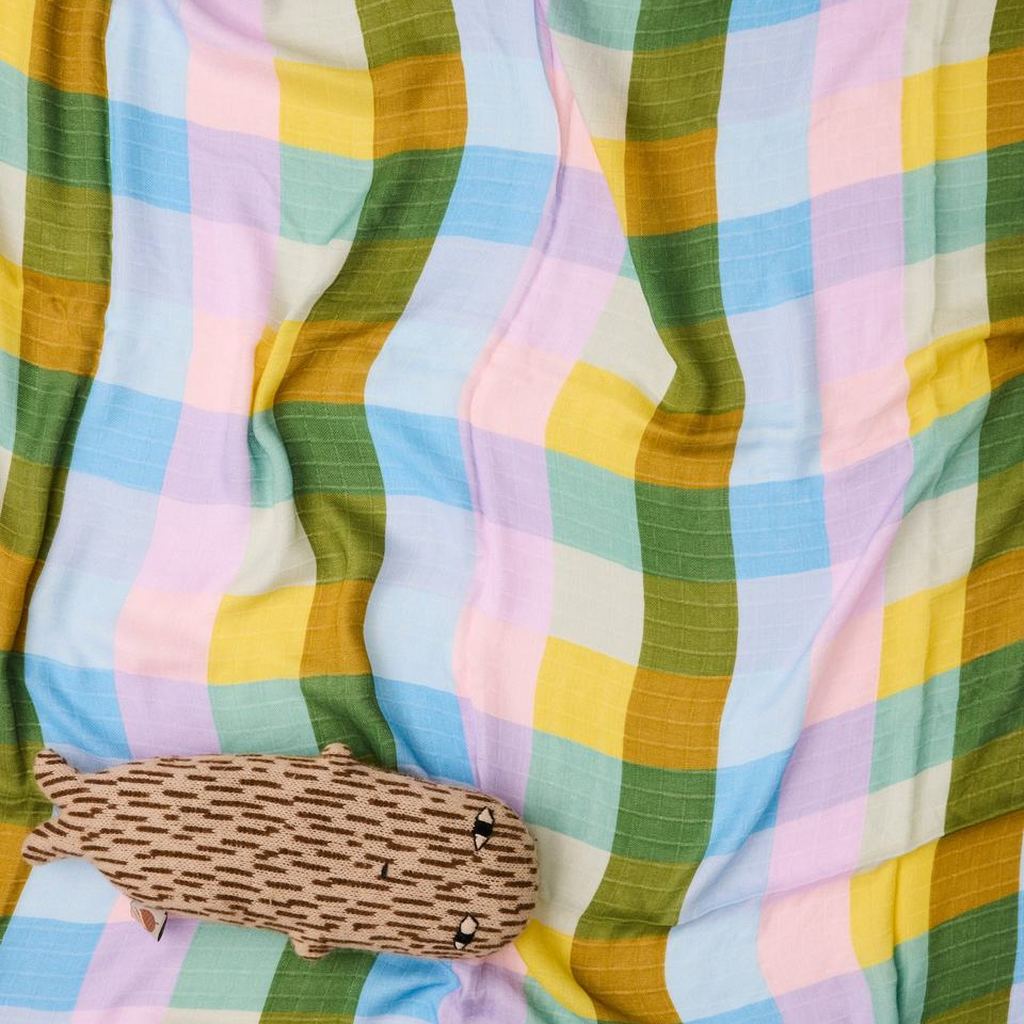 Kip & Co | Sorbet Tartan Bamboo Swaddle - Cove. Beach Essentials