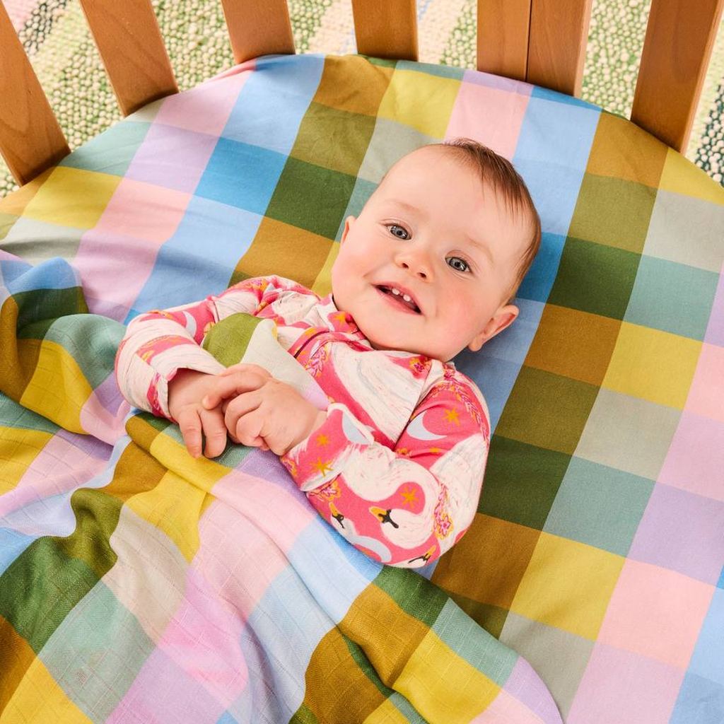 Kip & Co | Sorbet Tartan Bamboo Swaddle - Cove. Beach Essentials