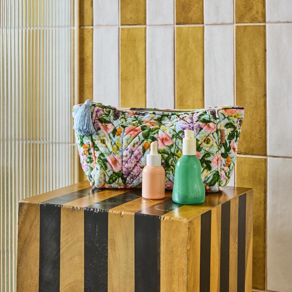 Kip & Co | Spring In The Air Velvet Toiletry Bag - Cove. Beach Essentials