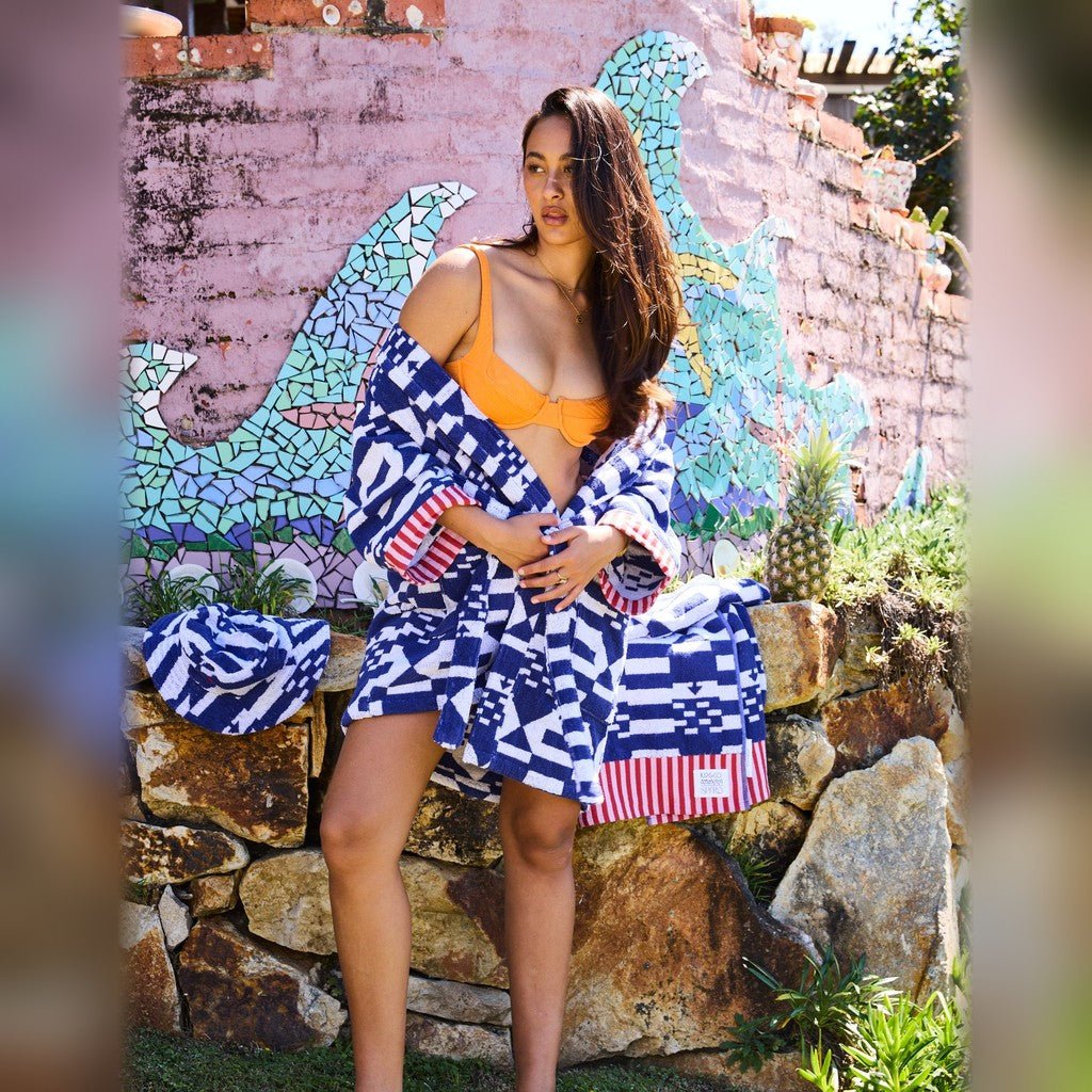 Kip & Co x Anna Spiro Tik Tak Terry Beach Towel - Cove. Beach Essentials