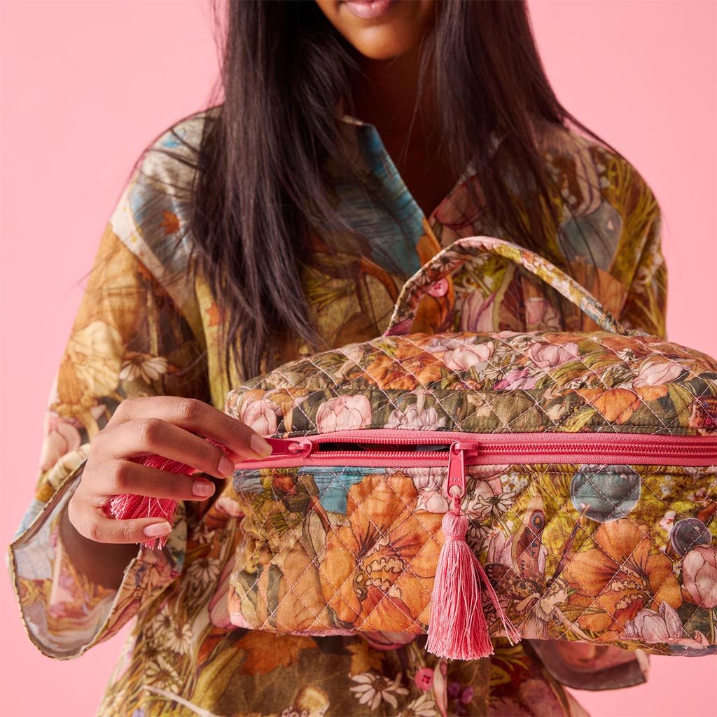 Kip & Co x Fairyland Fairy Garden Quilted Cotton Toiletry Case One - Cove. Beach Essentials