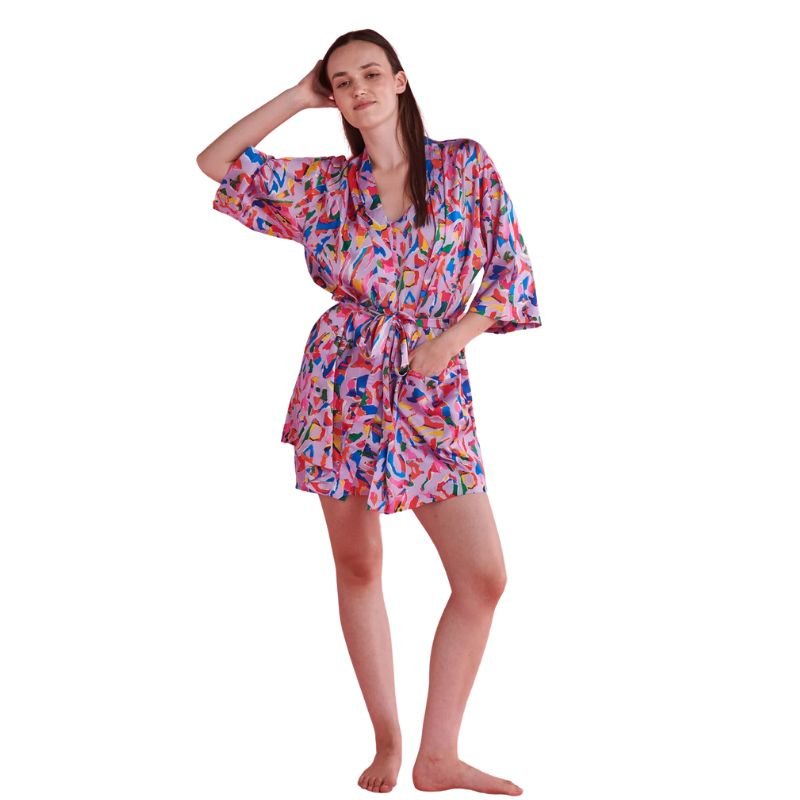 Kip &amp; Co x Jenny Kee Opal Oz Pax Lilac Satin Robe - Cove. Beach Essentials
