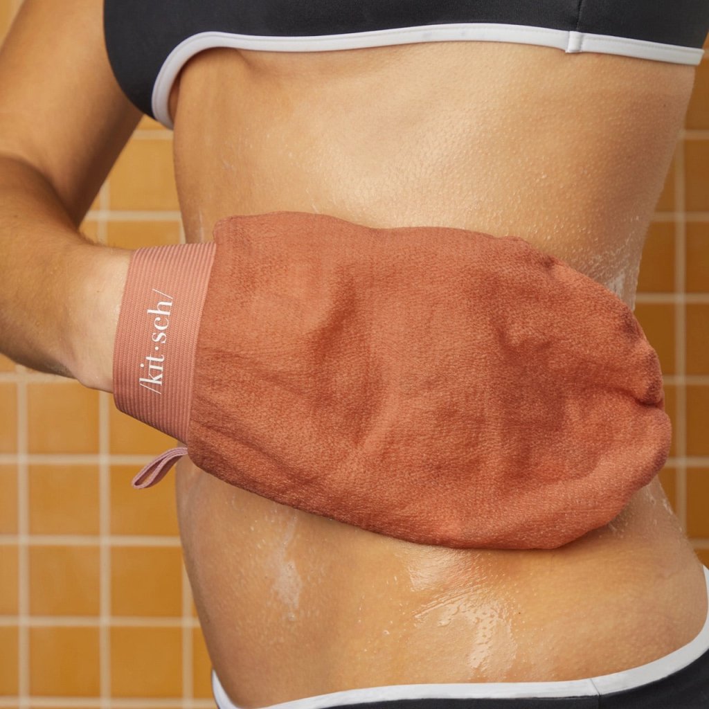 KITSCH | Exfoliating Gloves 2pc Set - Black & Terracotta - Cove. Beach Essentials