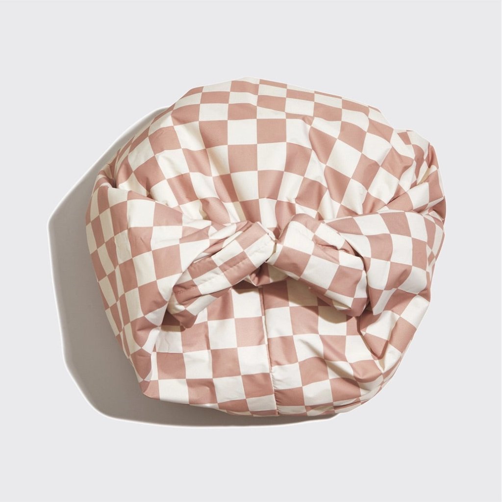 KITSCH | Satin Lined Flexi Shower Cap - Terracotta Checker - Cove. Beach Essentials