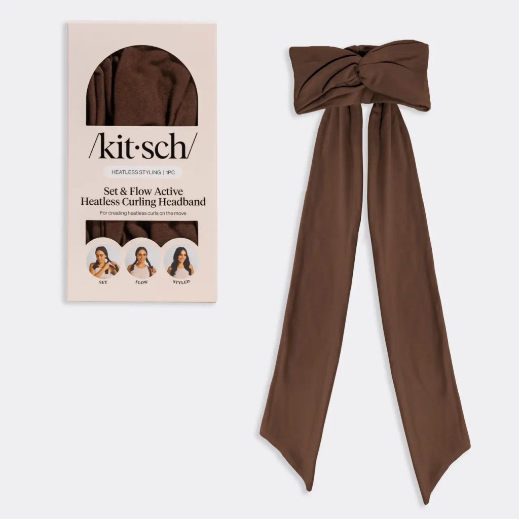 KITSCH | Set &amp; Flow Heatless Curling Headband - Chocolate Brown - Cove. Beach Essentials
