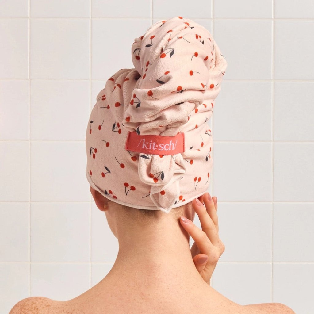 KITSCH | XL Hair Towel Wrap - Cherry Print - Cove. Beach Essentials
