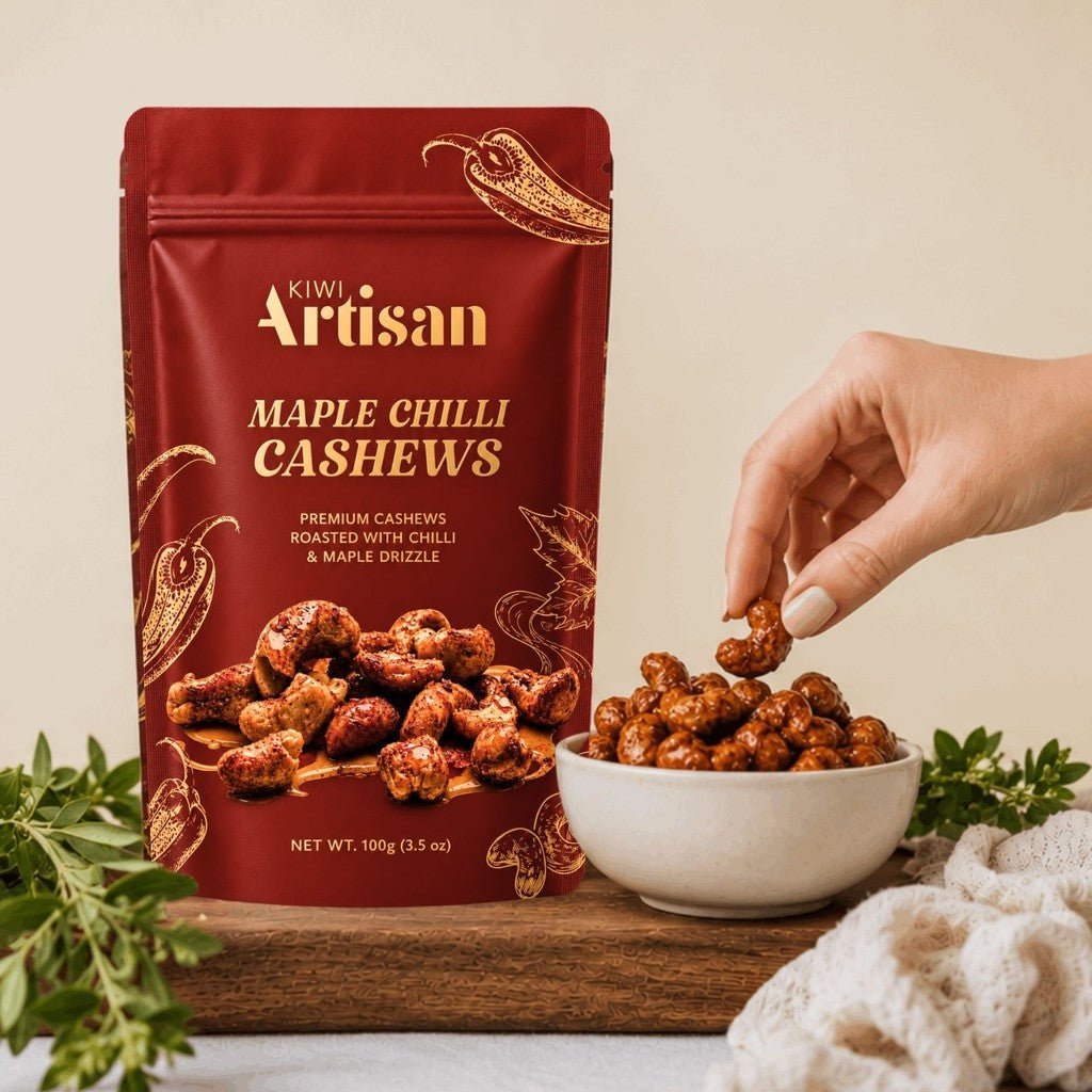Kiwi Artisan Ltd | Maple Chilli Cashews 100g - Cove. Beach Essentials