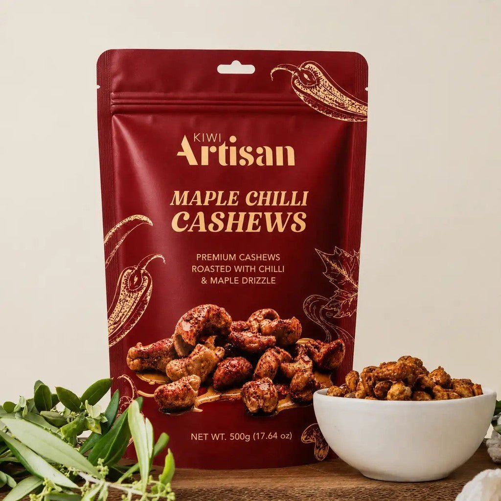 Kiwi Artisan Ltd | Maple Chilli Cashews 500g - Cove. Beach Essentials