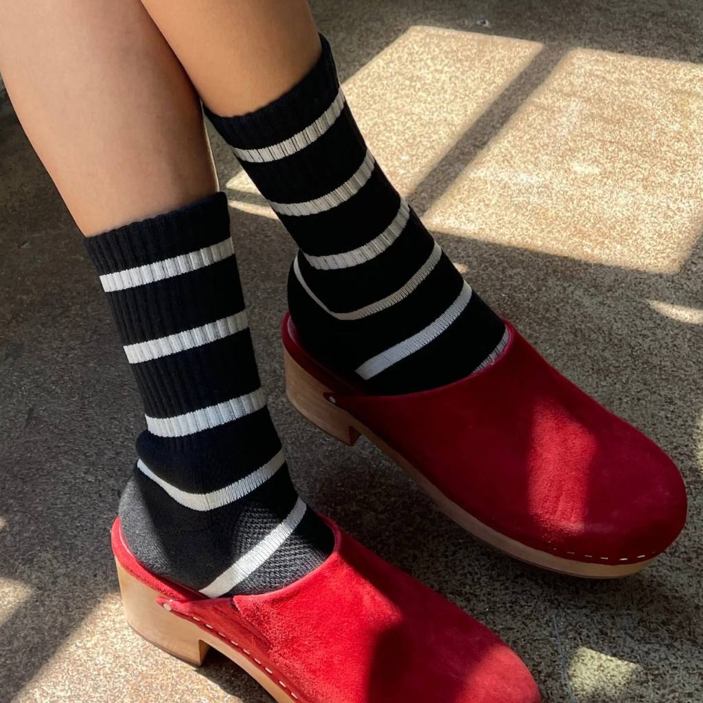 Le Bon Shoppe | Extended Boyfriend Socks - Black Stripe - Cove. Beach Essentials