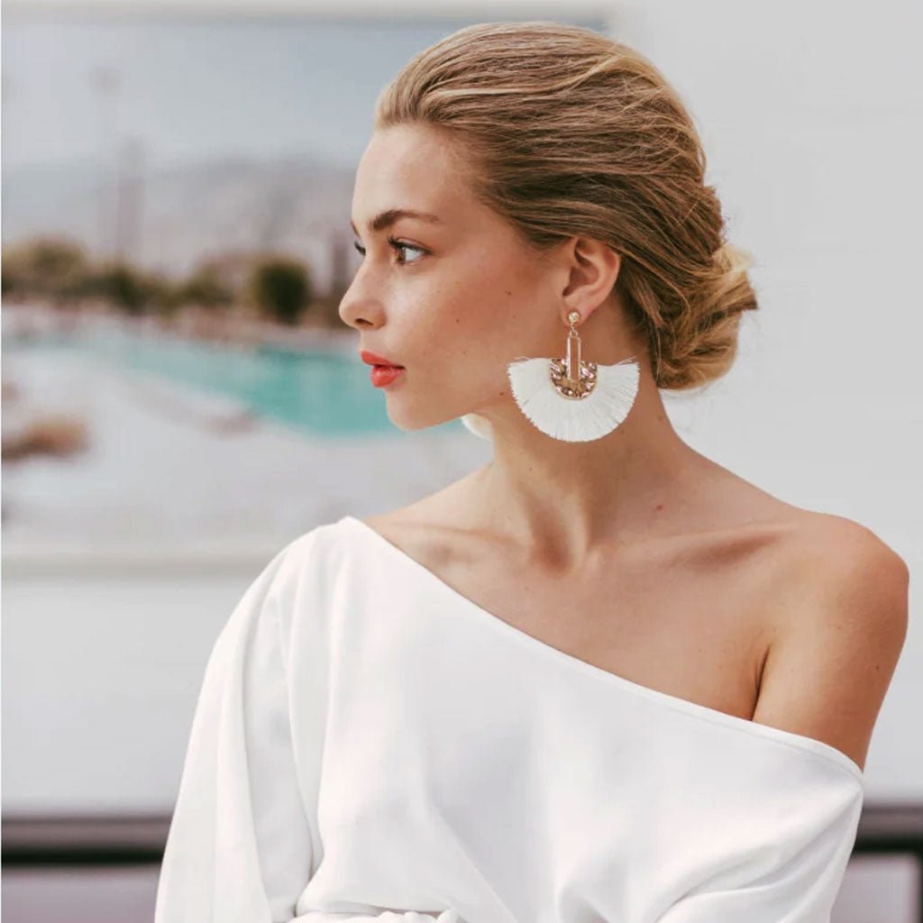 LINDI KINGI x Kelly Fan Thread Earrings | Cream and Gold - Cove. Beach Essentials