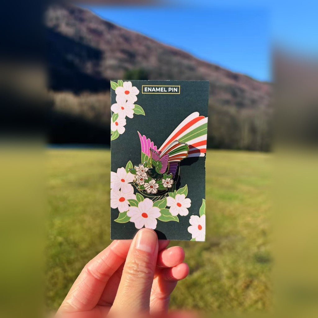 Little & Pretty | Enamel Pin - Fantail with Mānuka Flowers - Cove. Beach Essentials