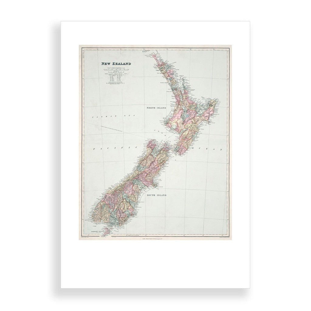 Map Of New Zealand A2 Art Print - Cove. Beach Essentials