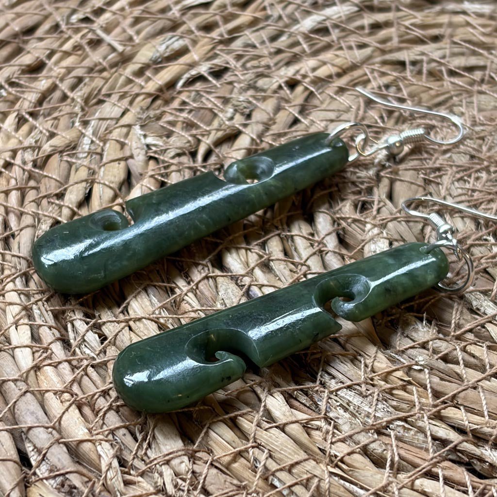 NZ Greenstone Pounamu | Dale Borland Earrings 50mm Koru - Cove. Beach Essentials