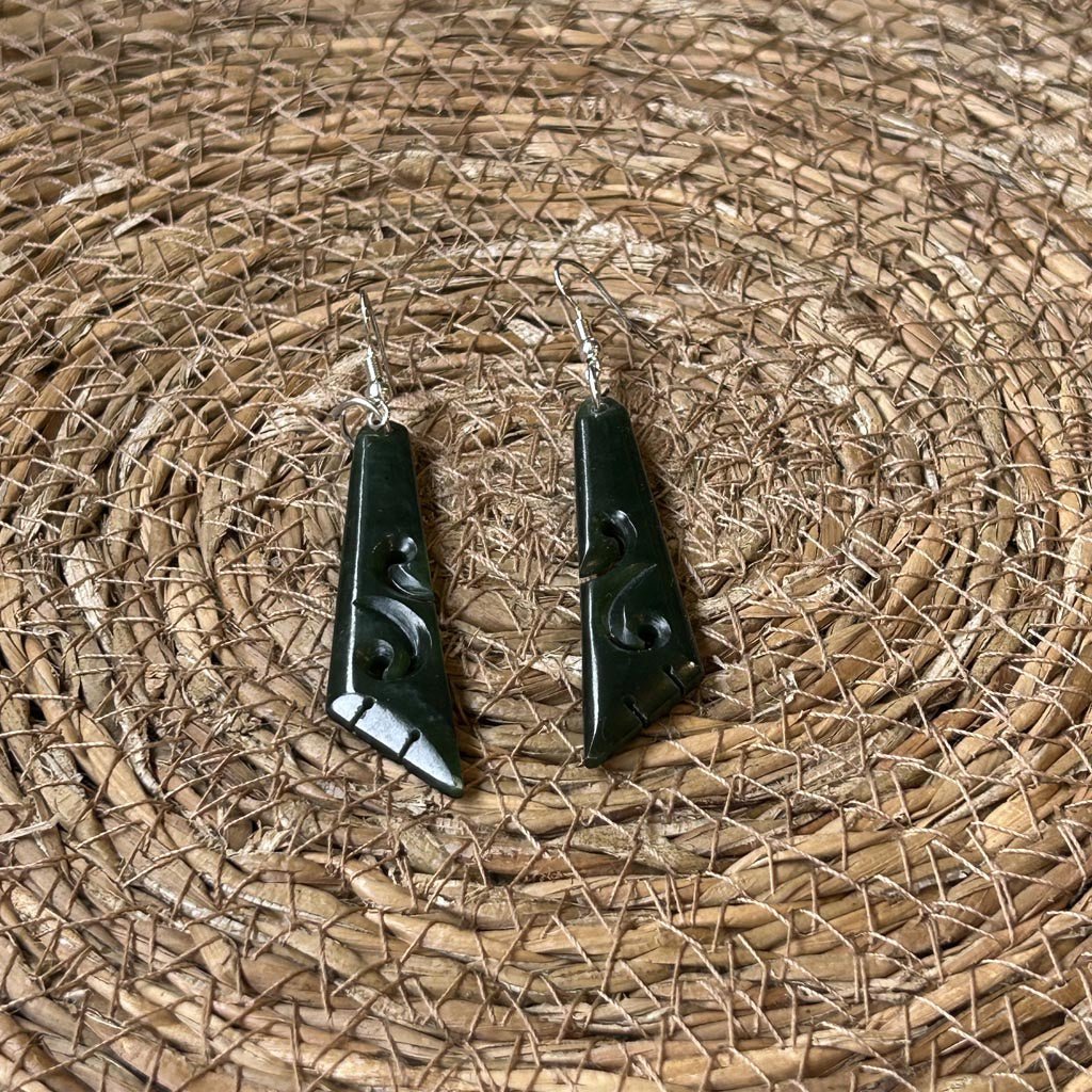 NZ Greenstone Pounamu | Dale Borland Earrings 55mm Koru - Cove. Beach Essentials