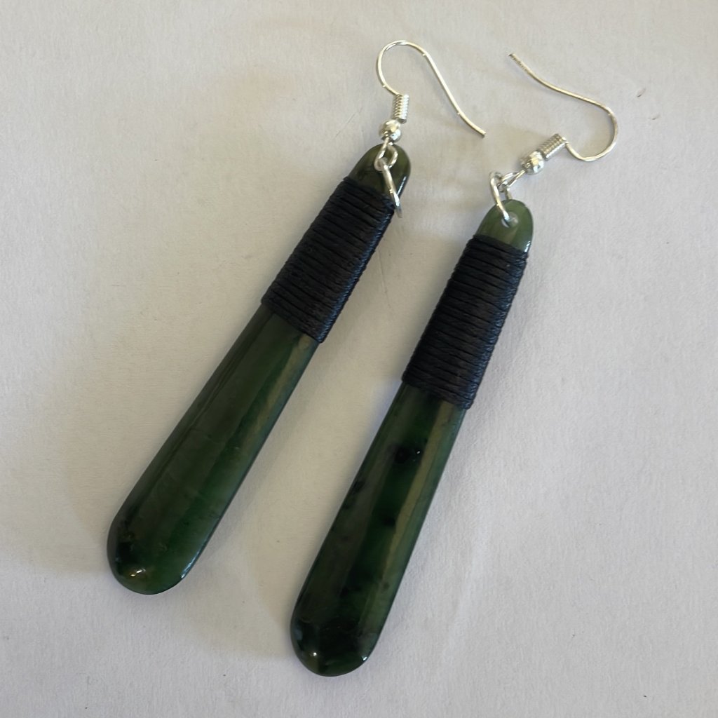 NZ Greenstone Pounamu | Dale Borland Earrings 70mm W/Binding - Cove. Beach Essentials