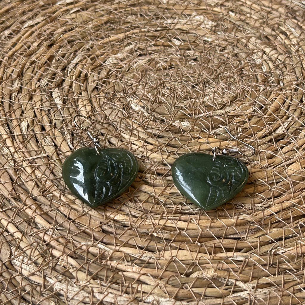 NZ Greenstone Pounamu | Dale Borland Heart Earrings Boxed - Cove. Beach Essentials