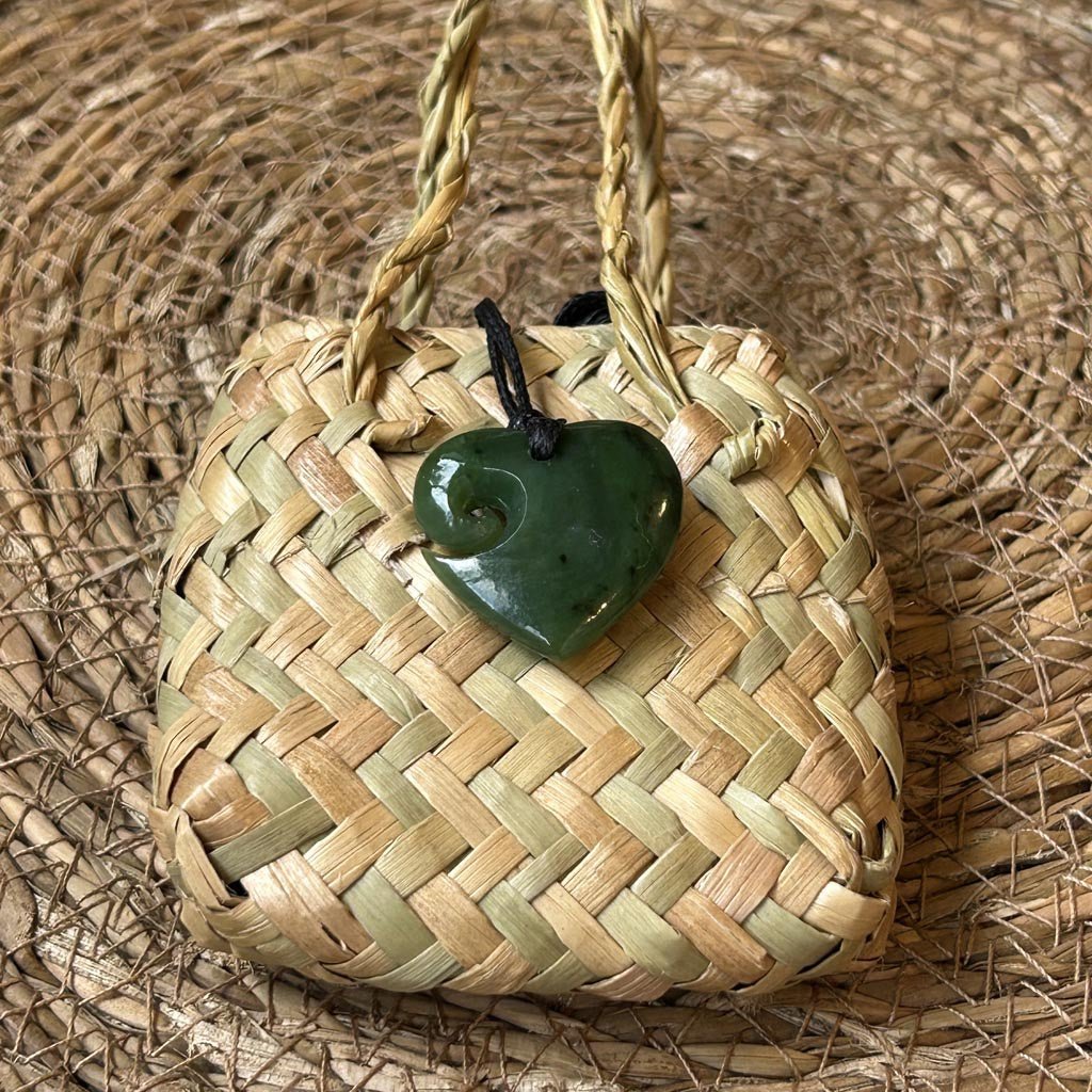 NZ Greenstone Pounamu | Dale Borland Necklace Heart Koru 25mm - Cove. Beach Essentials