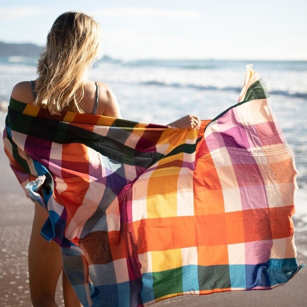One Hour North Beach Sarong - Rainbow Gingham - Cove. Beach Essentials