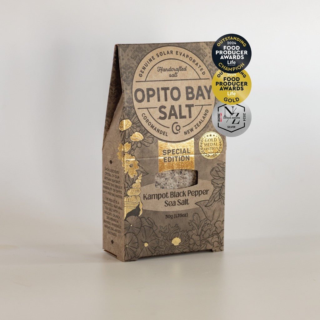 Opito Bay Salt | Kampot Black Pepper Sea Salt 50g - Cove. Beach Essentials
