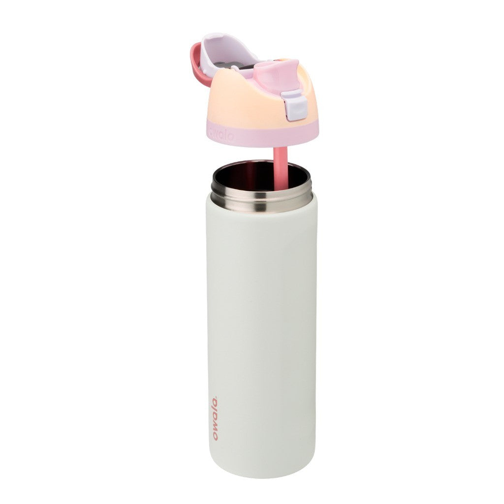 Owala FreeSip Water Bottle 710ml Coastal Mist with the lid and straw parts separated