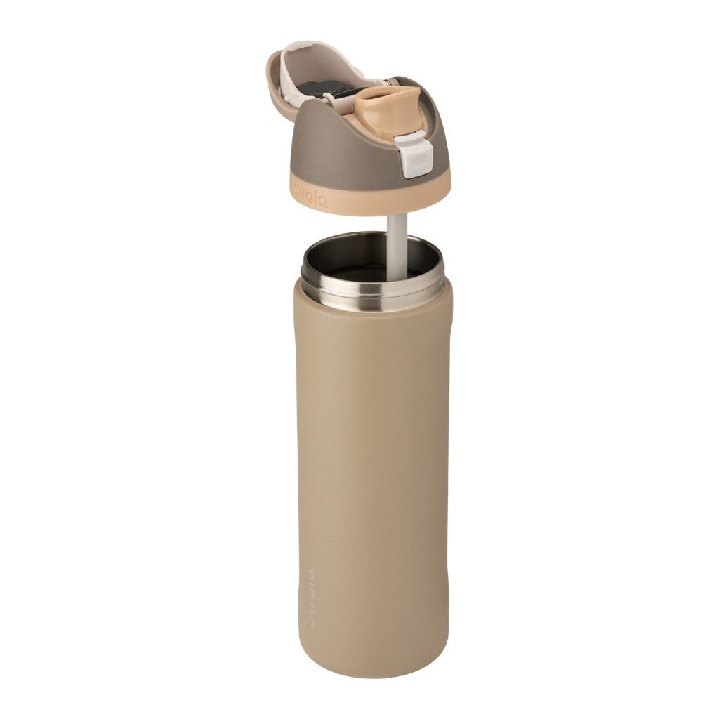 Owala FreeSip Water Bottle 710ml Down To Earth with the lid and straw parts separated