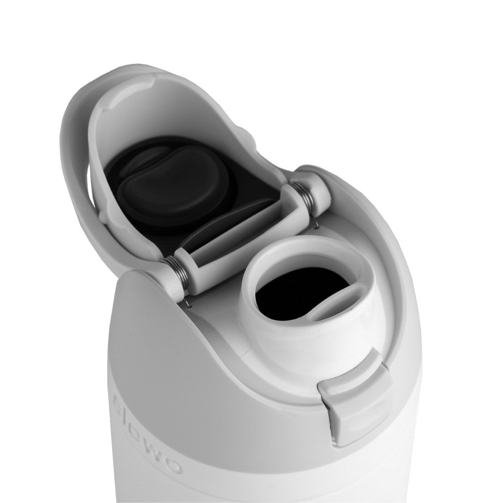 Owala FreeSip Water Bottle 945ml Shy Marshmallow lid open, showing the FreeSip spout