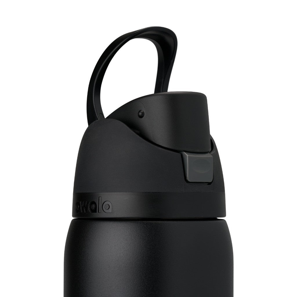 Owala FreeSip Water Bottle 945ml Very, Very Dark with the carry loop up