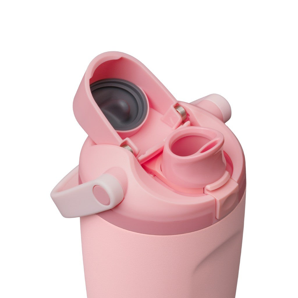 Owala FreeSip Sway Water Bottle 530ml Rose Quartz lid open, showing the FreeSip spout