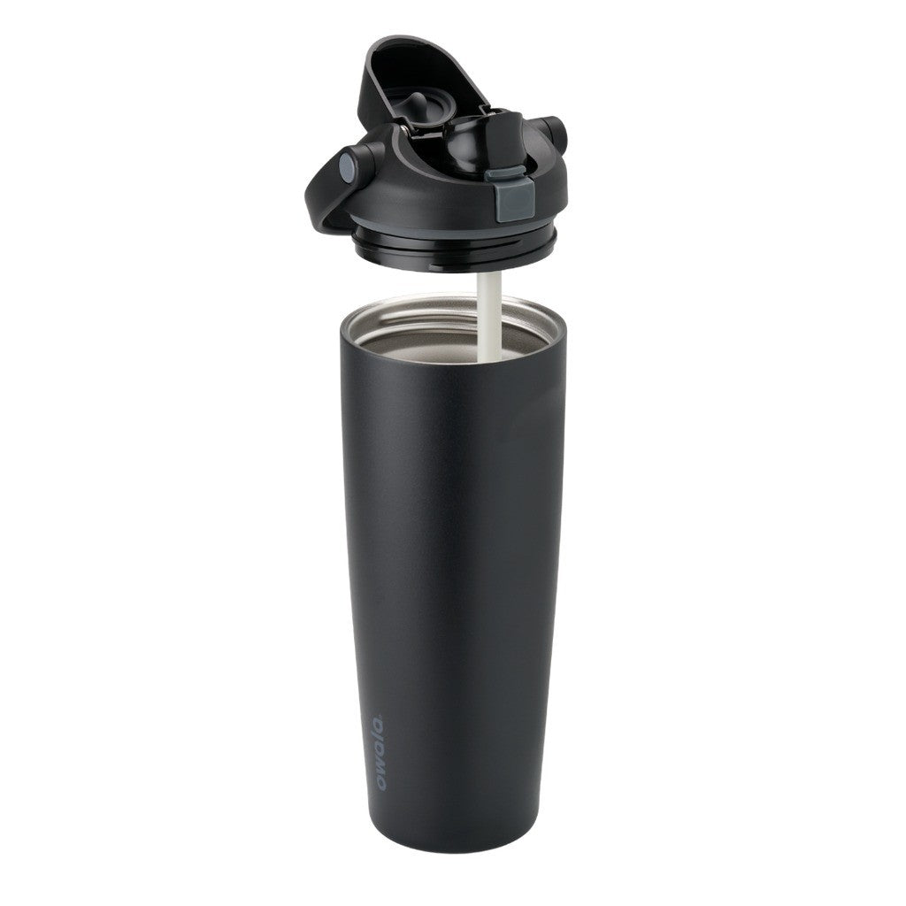 Owala FreeSip Sway Water Bottle 890ml Very, Very Dark with the lid and straw parts separated