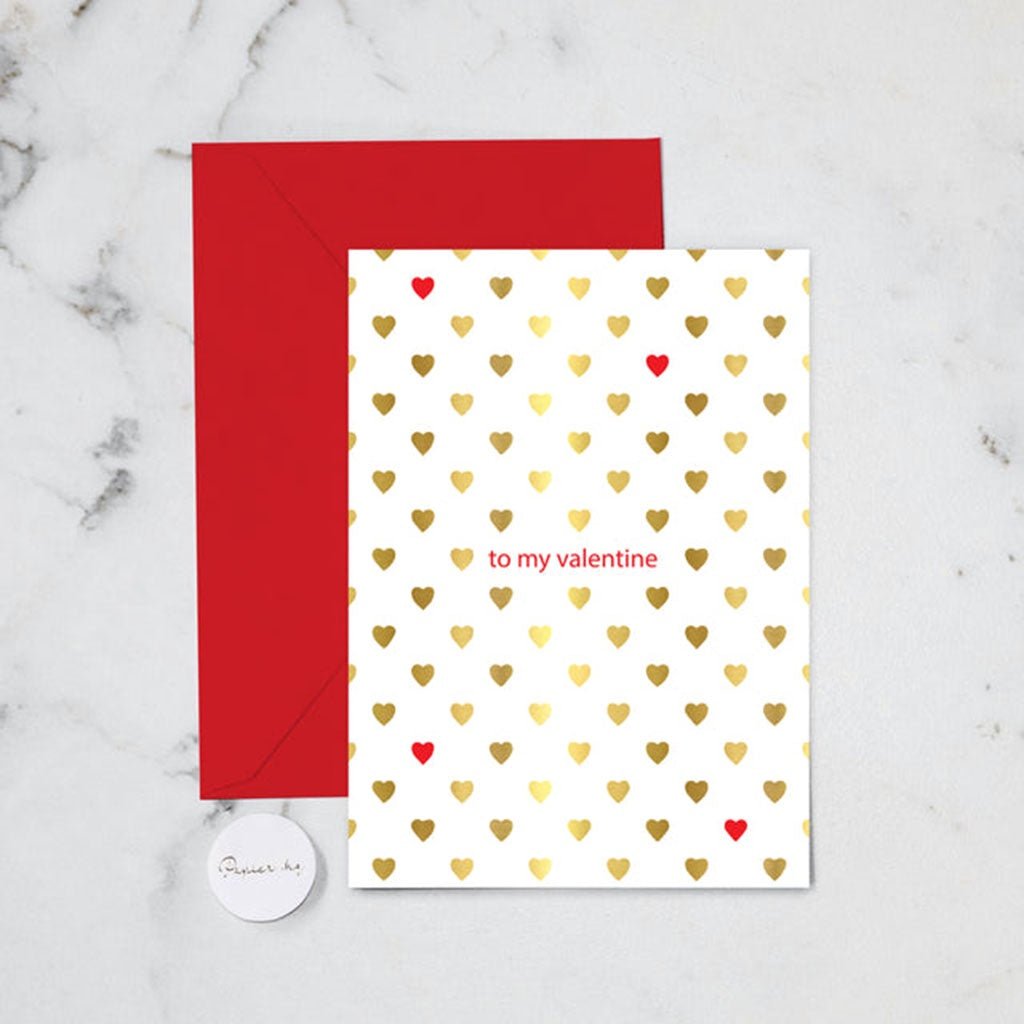 Papier HQ Greeting Cards - My Valentine gold hearts - Cove. Beach Essentials
