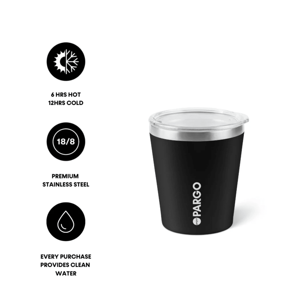PARGO | 8oz Coffee Cup - MIDNIGHT Black - Cove. Beach Essentials